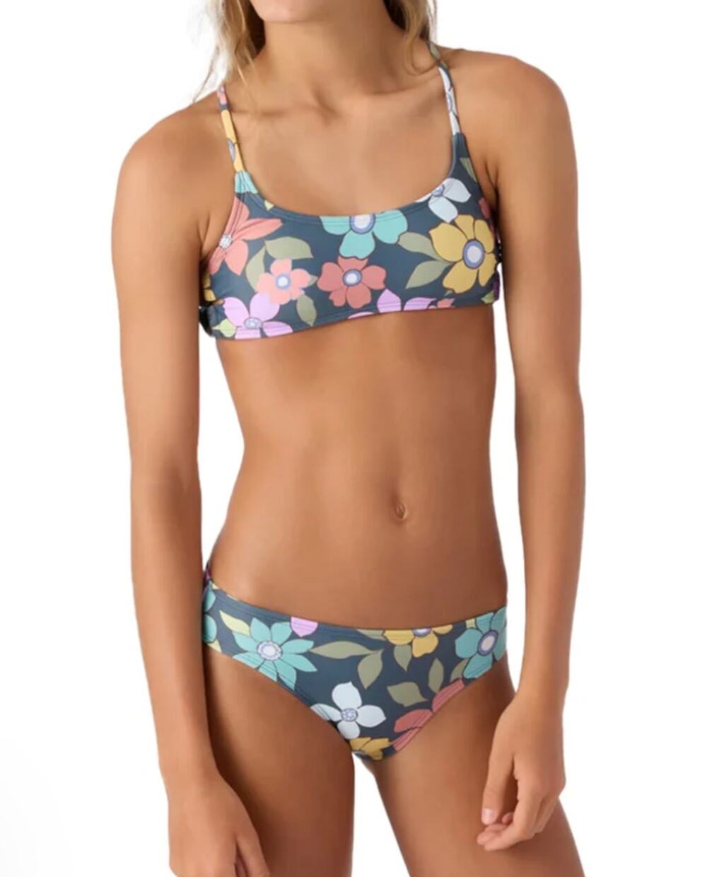 O'Neill Youth Layla Floral Strappy Side Bralette Bikini Swimsuit Set Sz 12